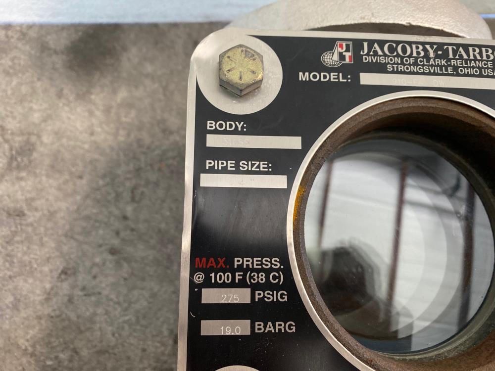 Jacoby-Tarbox 4” 316SS  Plain Style Sight Glass Flow Indicator 910-FA-DW